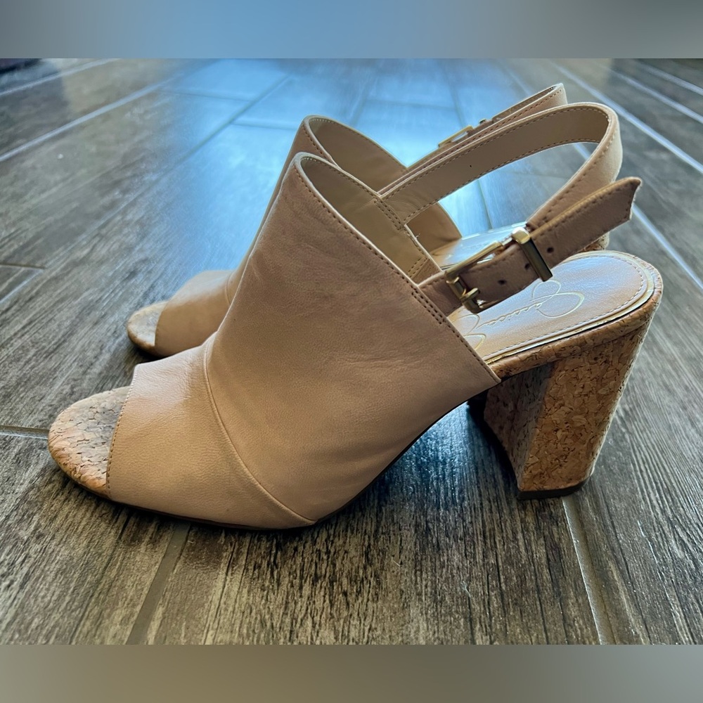 Jessica Simpson JP Toriah Blush Nude Suede Peep-toe Slingback Cork Heel